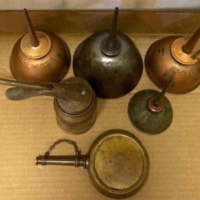 Five Vintage Oil Cans And Brass Banjo Oiler