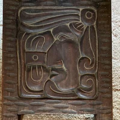 Hand Carved Wooden Folding Stool/Chair with Aztec Mayan Designs