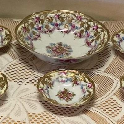 Nippon Hand Painted Berry Bowl And Five Small Bowls