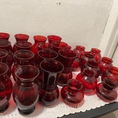 Vtg Ruby Red Vases for Wedding Shower Tables and Reception