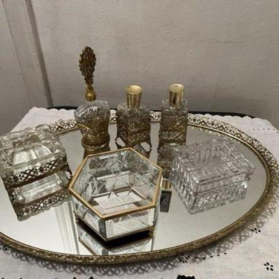 vtg Ormolu Gilded Vanity  Set