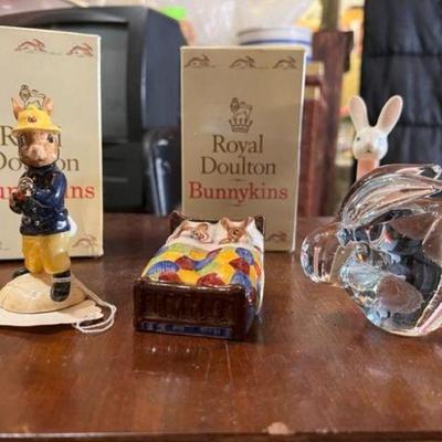 Easter Clearance Bunnykins Fireman and Sleeptime, Lead Crystal Bunny, Bunny Pez  