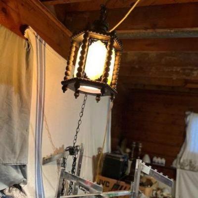 One of SET of TWO Hanging Slag Lamps Serious Buyers only

