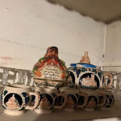 German Figural Pitcher and German Punch Bowl Set