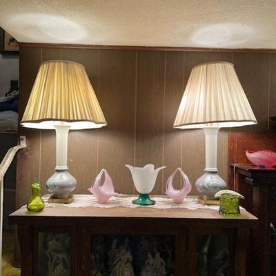 Dual Pull Queens Ware Wedgwood PAIR of lamps REWIRED Works  Murano and Art glass
