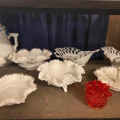 White Hobnail Fenton Lace Brides baskets  Red Hobnail SOLD
