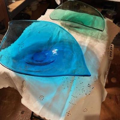 MCM Art Glass Objects/Bowls 2 Unique Large 
