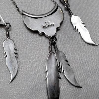 Navajo Pink Mother of Pearl  17" Necklace And Earrings Signed 925 Set