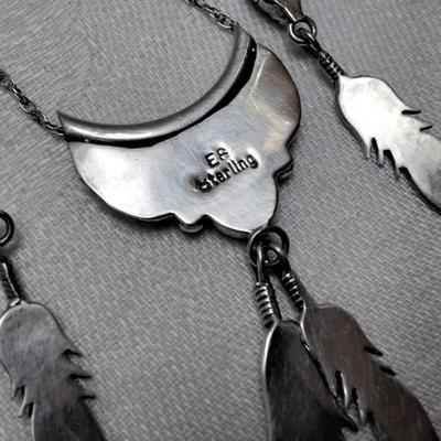 Navajo Pink Mother of Pearl  17" Necklace And Earrings Signed 925 Set