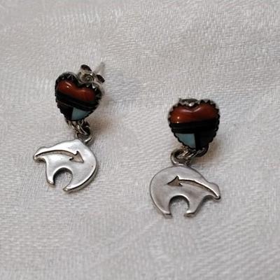Navajo Quok Turquoise Lapidary Art 925 Signed Earrings
