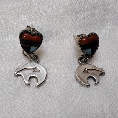 Navajo Quok Turquoise Lapidary Art 925 Signed Earrings