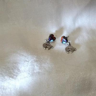 Navajo Quok Turquoise Lapidary Art 925 Signed Earrings