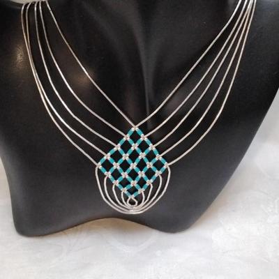 Turquoise Woven Liquid Sterling Silver 16" Necklace Signed M