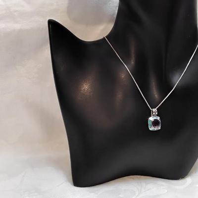 Amethyst Surrounded By Blue Fire Opal 925 18" Necklace