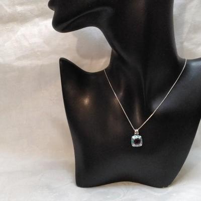 Amethyst Surrounded By Blue Fire Opal 925 18" Necklace