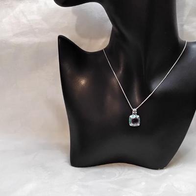 Amethyst Surrounded By Blue Fire Opal 925 18" Necklace