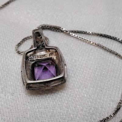 Amethyst Surrounded By Blue Fire Opal 925 18" Necklace