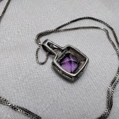 Amethyst Surrounded By Blue Fire Opal 925 18" Necklace