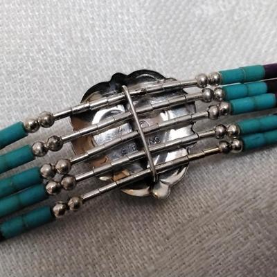 Purple Turquoise And Turquoise Zuni Lapidary Art Liquid Sterling Silver 6.5" Bracelet