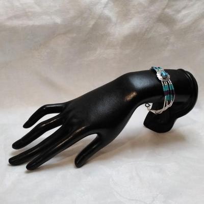 Purple Turquoise And Turquoise Zuni Lapidary Art Liquid Sterling Silver 6.5" Bracelet