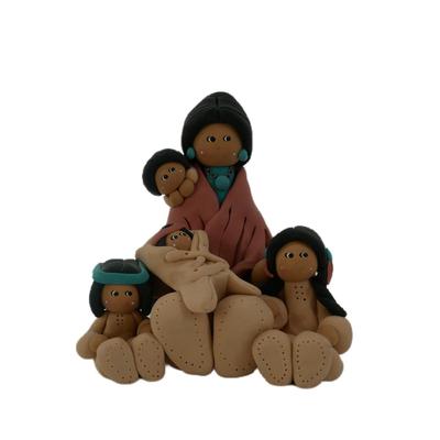 Handmade Navajo Woman with Children Figurine