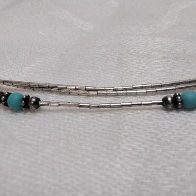 Navajo Quok Turquoise Liquid Silver Turquoise 925 Signed 18" Necklace