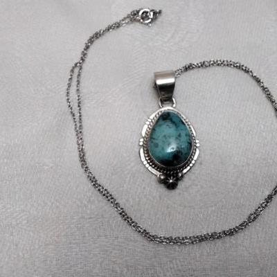 Vintage Navajo Turquoise Hand Signed LJ (Lester Jackson) 18" 925 Necklace