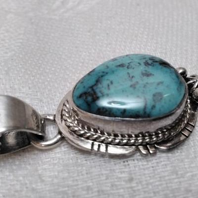 Vintage Navajo Turquoise Hand Signed LJ (Lester Jackson) 18" 925 Necklace