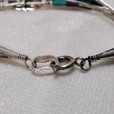 Purple Turquoise And Turquoise Zuni Lapidary Art Liquid Sterling Silver 6.5" Bracelet