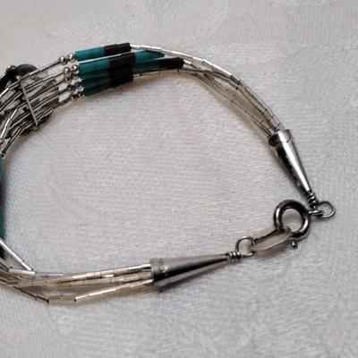 Purple Turquoise And Turquoise Zuni Lapidary Art Liquid Sterling Silver 6.5" Bracelet