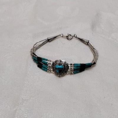 Purple Turquoise And Turquoise Zuni Lapidary Art Liquid Sterling Silver 6.5" Bracelet