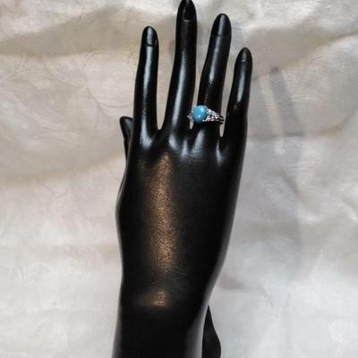 Vintage STS Sleeping Beauty Turquoise and Tanzanites 925 Ring Size 7