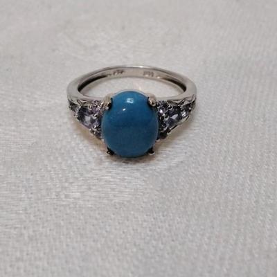 Vintage STS Sleeping Beauty Turquoise and Tanzanites 925 Ring Size 7