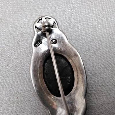 Vintage Italian Onyx and Marcasite 925 Brooch