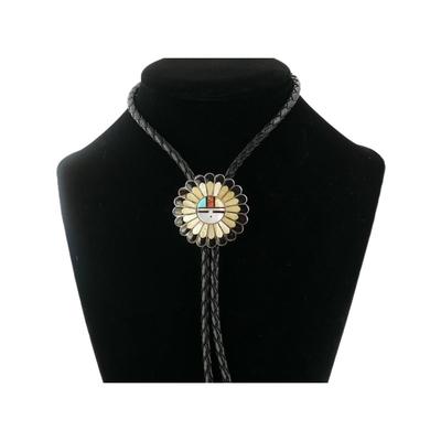 SIGNED Native American Zuni Sun Face Bolo Tie
