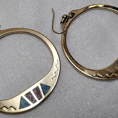 Gold Vermeil Turquoise and Coral King Tut Earrings