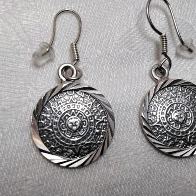 Vintage Mexico MR 112 Mayan Aztec Calendar 925 Earrings