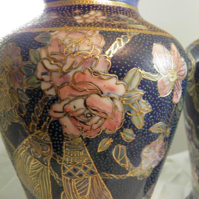 Set of Two Vintage Hand Painted Chinese Vases 12" Tall