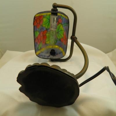 Grape Motif Stained Glass Tiffany Style Bankers Lamp 10" Tall