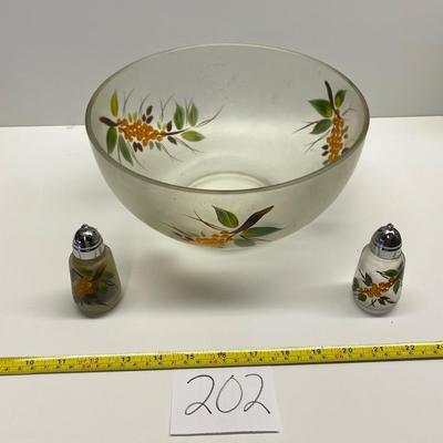 Vintage Hand Painted Bowl and Shakers