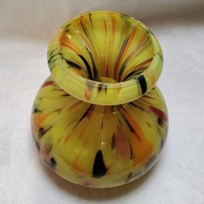 Signed Kralik Yellow End Of Days Czechoslovakian Art Glass  Vase