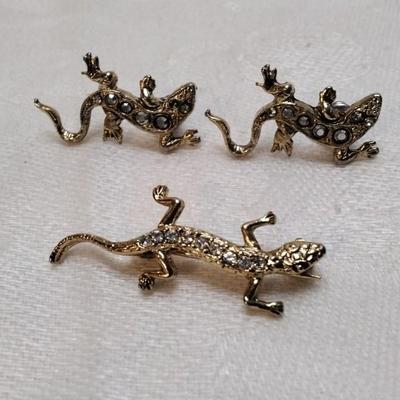 Gecko Earrings and Brooch