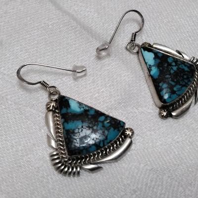 Vintage Navajo Turquoise Nellie Tso Signed Earrings