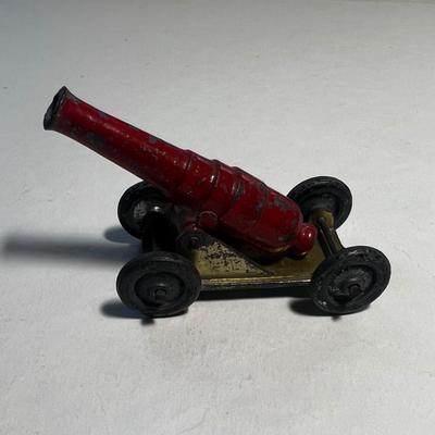3 Red and Brass Cannons