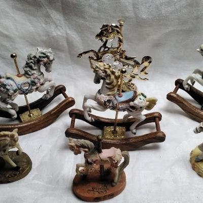 Set of 6 Porcelain and 1 Glass Carousel Horses