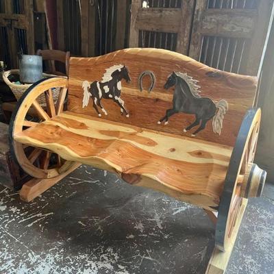 Western Bench with Horses