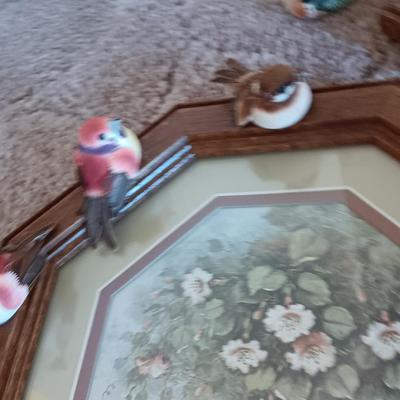 FRAMED BIRD ART WITH SMALL MIRRORS AND JAPAN BOBBLING BIRDS