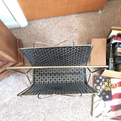 VINTAGE METAL MAGAZINE HOLDER- LIGHTED PICTURE FRAMEAND BOOKS