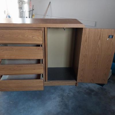 WOODEN FOUR DRAWER AND STORAGE CABINET