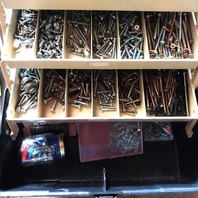 TRI LEVEL CARRY BOX FILLED WITH HARDWARE AND SCREW DRIVERS